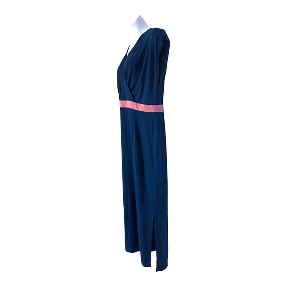 ❣️Ainsley Jersey Knit Navy Stretch Maxi Office Career Casual Stretchy Blue Dress - Picture 7 of 15